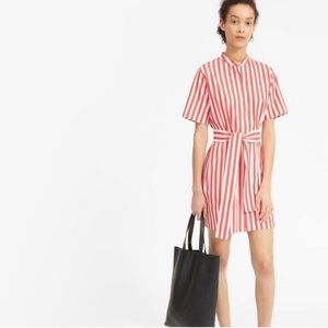 Everlane collarless red white striped shirt dress